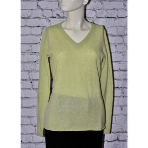 Cashmere Cache 100% 2-ply Cashmere Green V-Neck Sweater Small NEW!!
